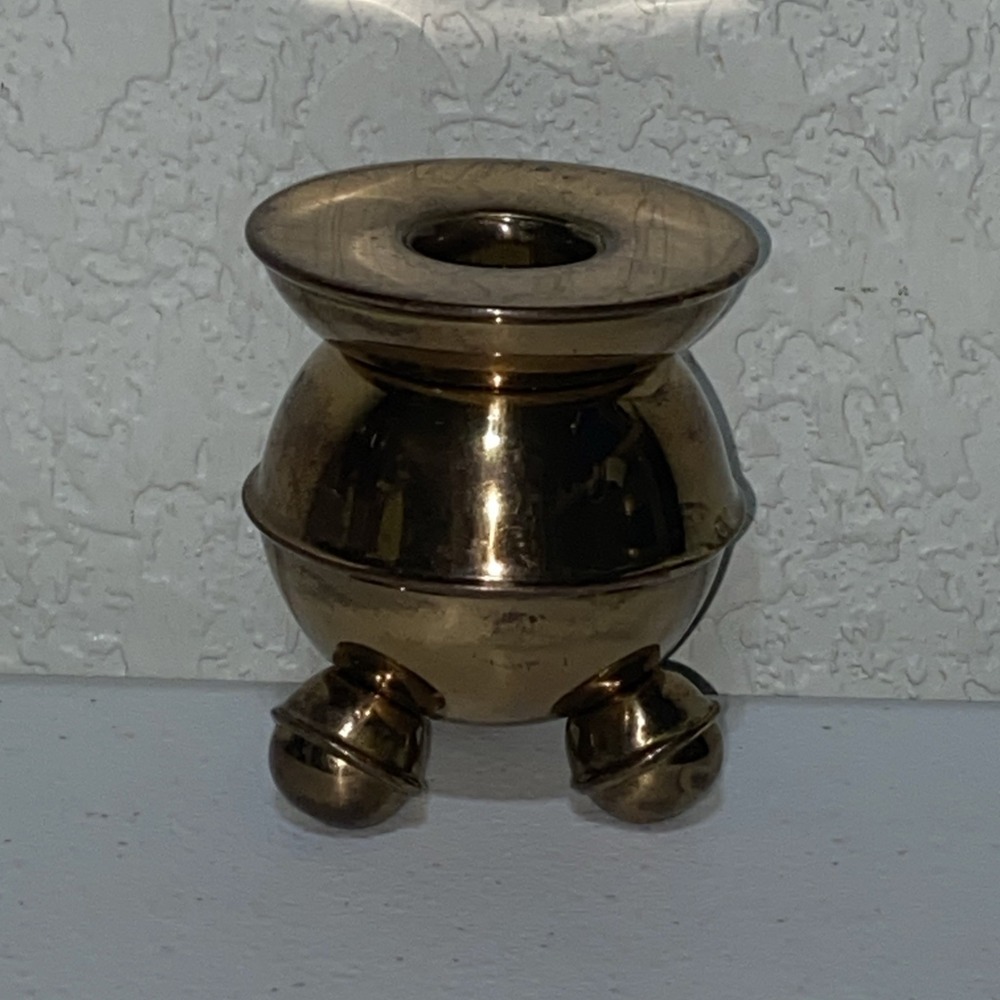 Vintage Brass Candle Stick Holder Orb Three Footed Cottagecore MCM Small 2.75"
